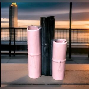 Vintage Cameron Clay Pottery Pink And Black Triple Bamboo Vase